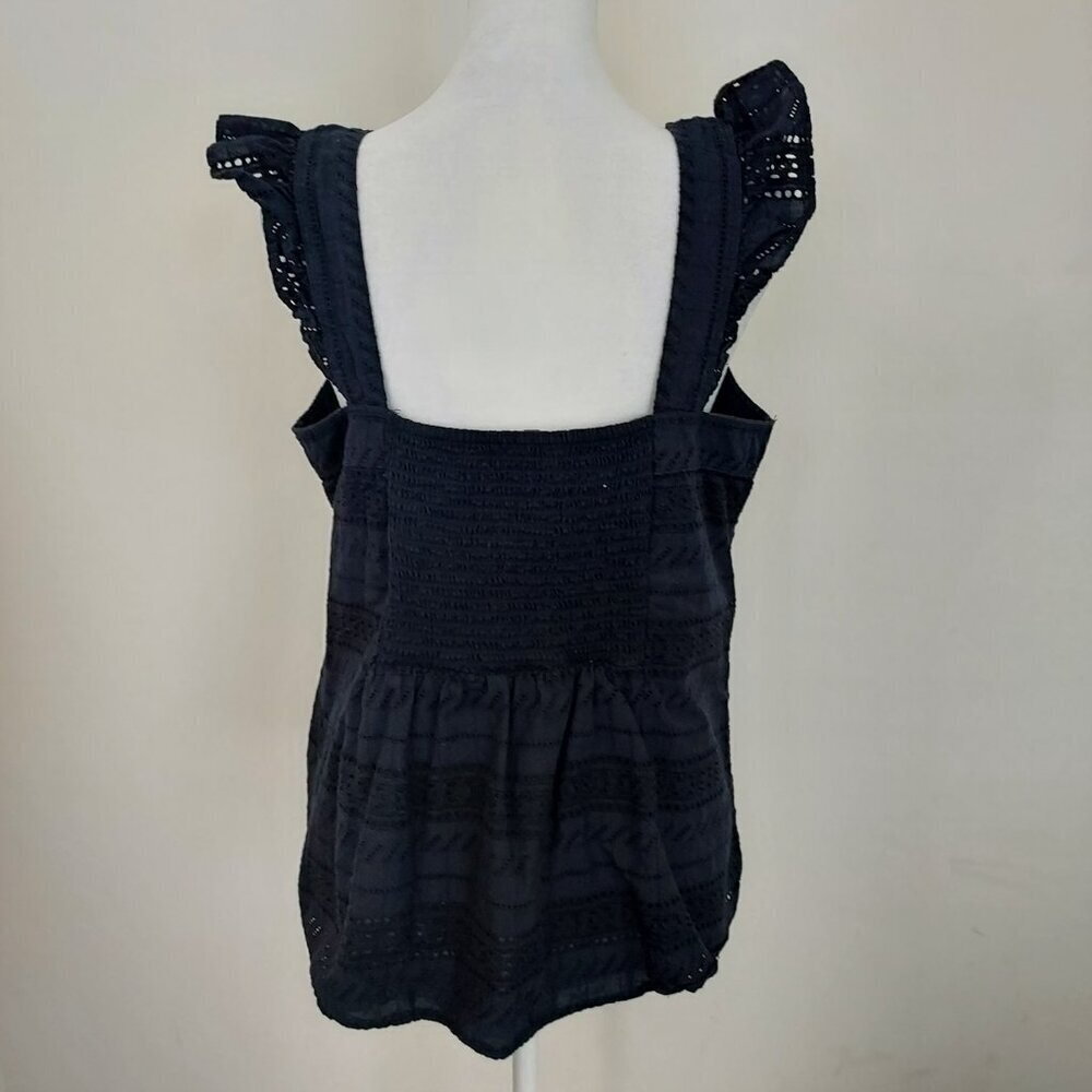 Loft Navy Eyelet Flutter Strap Button Front Top S… - image 5